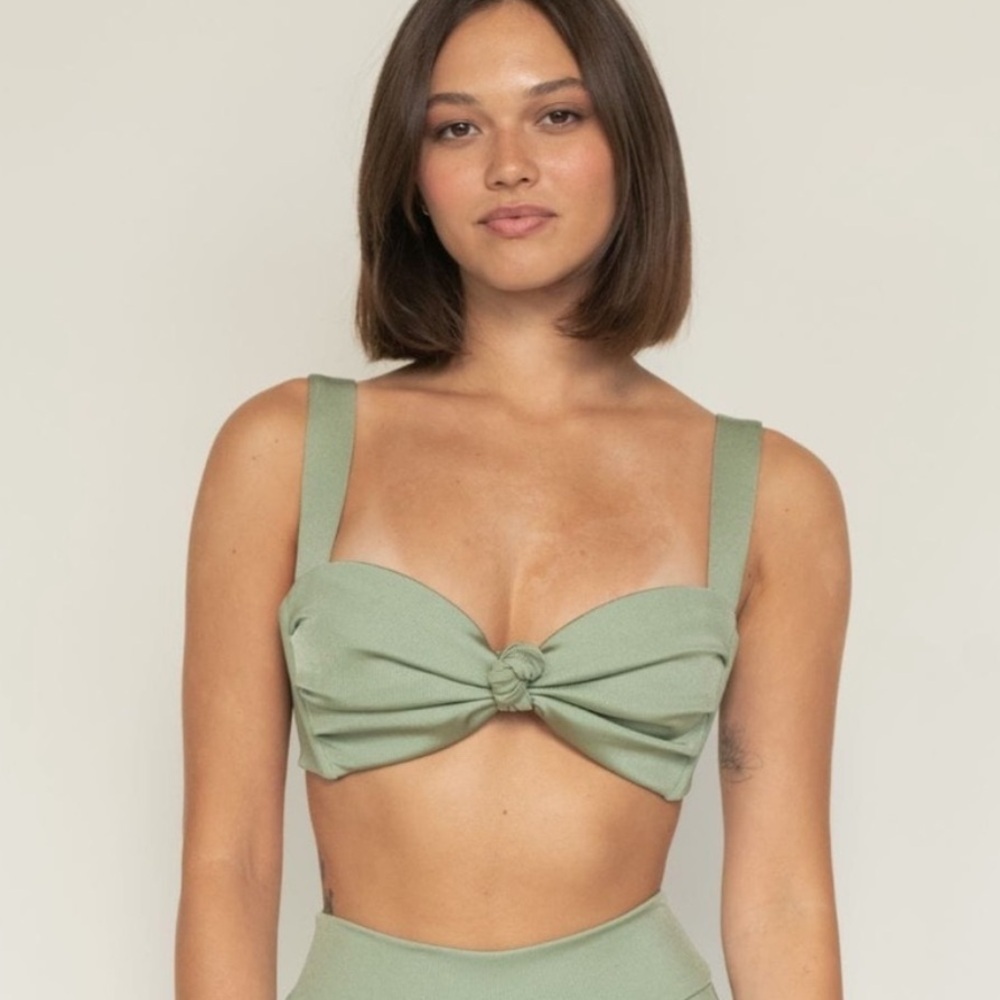 Montce Hayden Ribbed Bikini Top in Sage Green Size Medium